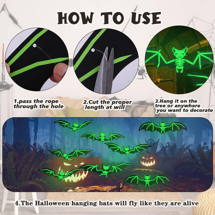 12PCS Light-Up 3D Flying Bat Decorations, Glowing Wall & Window Halloween Decor