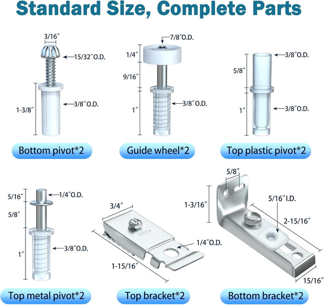 2-Pack Door Hardware Repair Kit – Bracket, Pivot, Guides & Wheels for Bi-Fold Doors