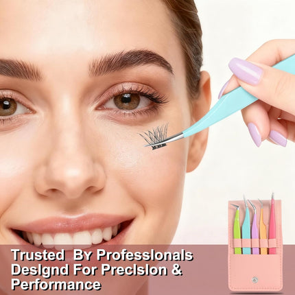 5PCS Eyelash Extension Tweezers Straight Curved Precision Lash Tools Set