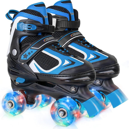 Adjustable Kids Roller Skates for Boys & Girls, Quad Skates with Light-Up Wheels, 4 Sizes