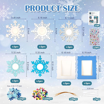 28 PCS DIY Snowflake Picture Frame Kit – Xmas Tree & Holiday Crafts for Kids