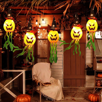 3-Piece LED Glowing Pumpkin Witch Hat Lights, Halloween Indoor Outdoor Party Decor