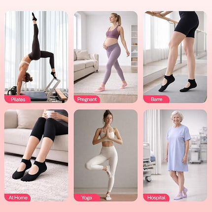 Pilates Socks with Grips for Women Non-Slip Yoga Socks Arch Support Cotton Blend