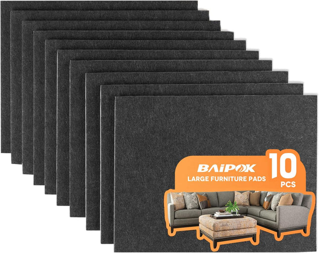 10-Piece Large Felt Pads – 8"x6", Self-Adhesive, Cuttable, Floor Protectors