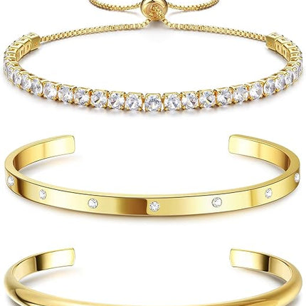14K Gold Plated Bracelet Set – Trendy Bangles, Chains & Cuffs, 3/4PCS