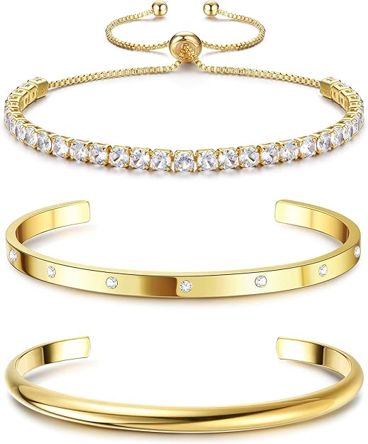 14K Gold Plated Bracelet Set – Trendy Bangles, Chains & Cuffs, 3/4PCS