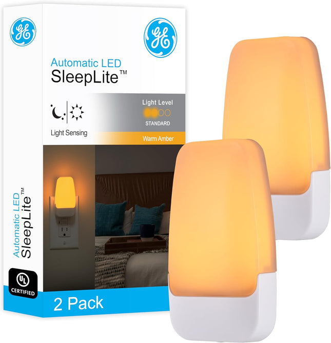 2-Pack Amber Night Lights – Plug-in, Dusk-to-Dawn Sensor, Bedroom & Bathroom