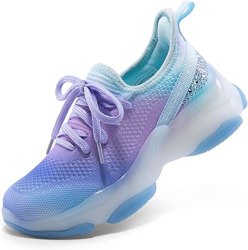 Girls Slip-On Sparkle Sneakers Lightweight Jelly Sole Walking Shoes for Kids