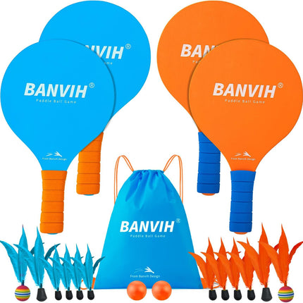 4-Racket Badminton Set, 12 Birdies & 2 Balls, Portable Outdoor Beach Yard Game