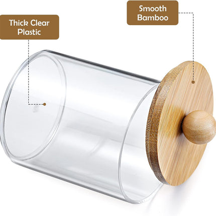 4-Pack Qtip Holder Dispenser – Clear Plastic Jars with Bamboo Lids