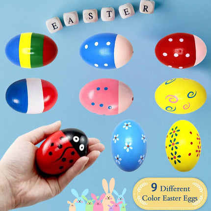 9 PCS Wooden Easter Egg Shakers – Musical Toy for Babies & Kids