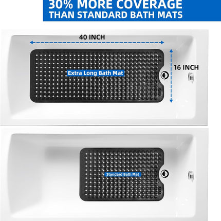Bathroom Bathtub Mat Extra Long Nonslip Design with Suction Cups Black