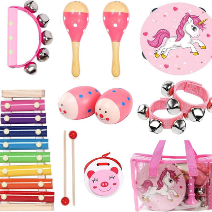 Kids Musical Instruments Set Wooden Percussion Toys with Xylophone Tambourine