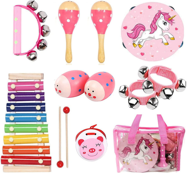 Kids Musical Instruments Set Wooden Percussion Toys with Xylophone Tambourine