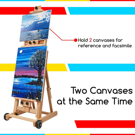 Painting Easel H-Frame, Adjustable Beech Wood, Holds Canvas Art up to 77"