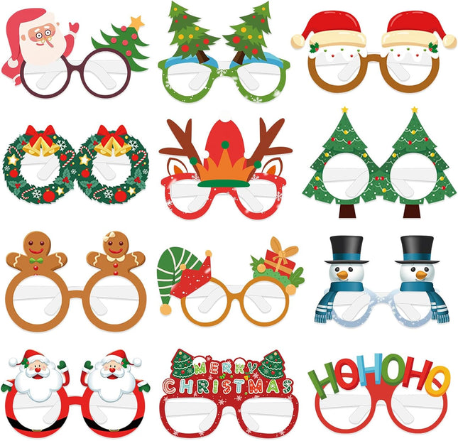 12PCS Christmas Glasses – Funny Holiday Party Photo Booth Props for Xmas Fun