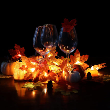 10Ft Fall Maple Leaf Lights – Battery LED Garland for Halloween & Thanksgiving Decor