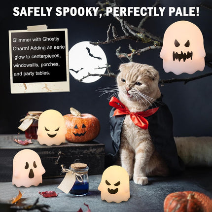 6-Pack Flameless Ghost Candles with Remote, Timer & Dimmable Halloween Decor