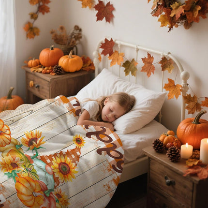Soft Fall Throw Blanket 50x60, Pumpkin & Gnome Design for Couch Sofa or Travel