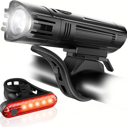 USB Rechargeable Bike Light Set, Ultra Bright Front Headlight & Rear Taillight, 4 Modes