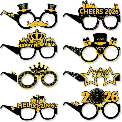 16-Piece NYE Glasses 2026 – Black & Gold Party Eyewear for Celebration