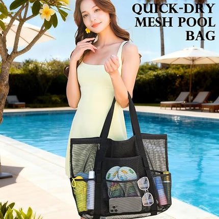 Large Mesh Beach Bag for Women Sandproof Pool & Toy Tote with Zipper Pocket Travel 2026