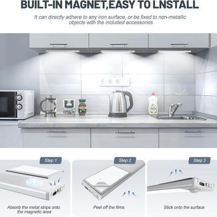 6 Pack Rechargeable Motion Sensor Under Cabinet Lights 32 LED Magnetic USB-C White