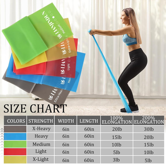 5 Pack Professional Resistance Bands Latex Free Pilates Yoga Exercise Bands Set