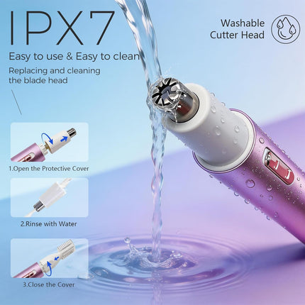 LED Display Eyebrow & Nose Hair Trimmer Rechargeable 2 in 1 Purple