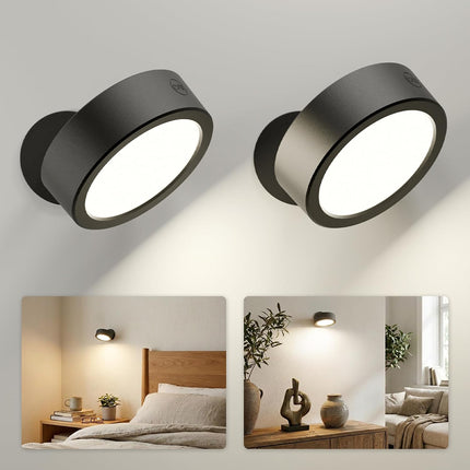 2 Pack Rechargeable LED Wall Sconces Black Dimmable 3000mAh Remote Touch Control