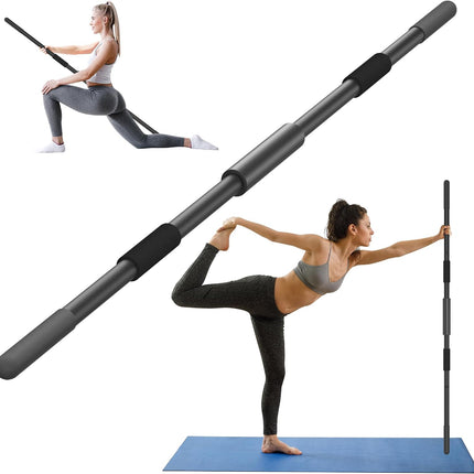 58" Yoga Stick Alloy Steel Adjustable Stretching Exercise Stick Non-Slip Grip