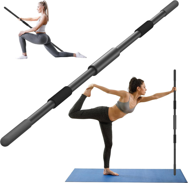 58" Yoga Stick Alloy Steel Adjustable Stretching Exercise Stick Non-Slip Grip