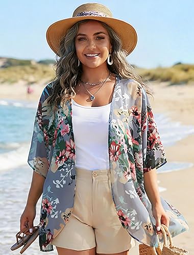 Women's Floral Print Puff Sleeve Kimono Cardigan Loose Casual Cover Up Blouse Top 2026