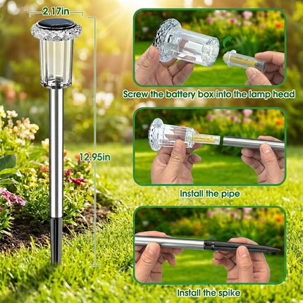 10 Pack Color Changing Solar Pathway Lights, Waterproof Stainless Steel Garden Stake Lights