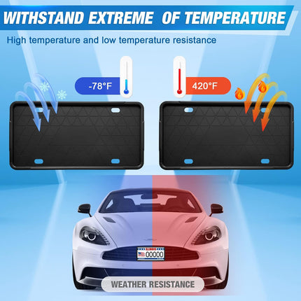 2 Pack Silicone License Plate Frames – Universal US Car, Rust & Rattle Proof, Black