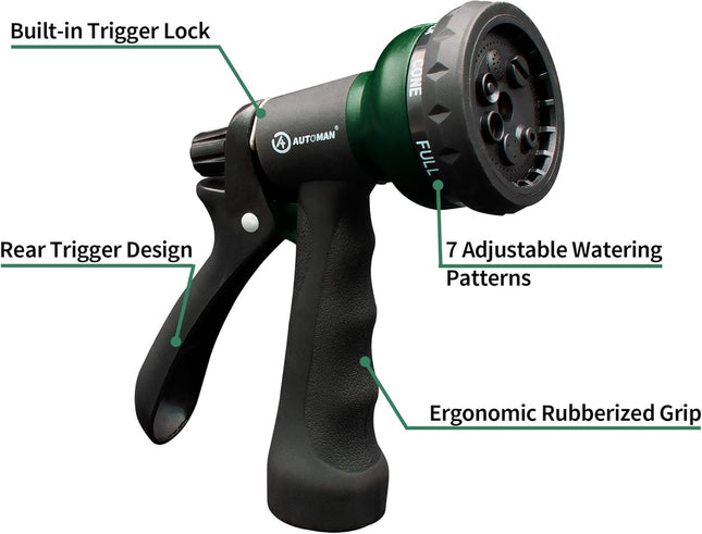 Garden Hose Nozzle – ABS Spray with 7 Adjustable Patterns, Slip-Resistant