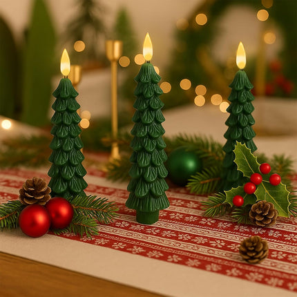 4 PCS Christmas Tree Flameless Candles LED Tapers with Remote & Timer, Green
