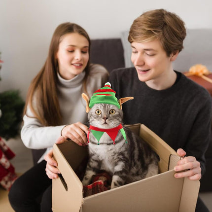 Dog Christmas Costumes Set – Green & Red Top Hat Outfit for Dogs and Cats, Funny Holiday Look