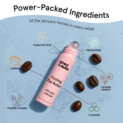 Under Eye Brightener with Cooling Rollerball – Ceramide & Caffeine Serum for Puffy Eyes (15ml)