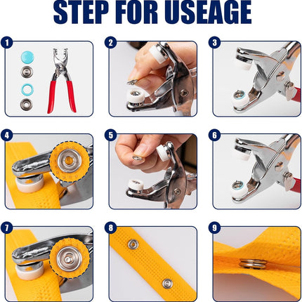 200 Set Snap Button Kit 9.5mm with Pliers Tool for Sewing DIY Crafts