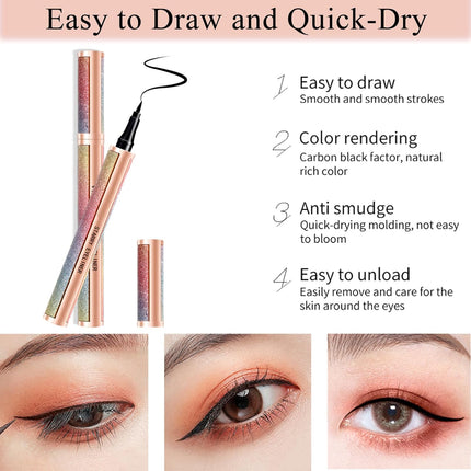 4D Silk Fiber Mascara & Waterproof Eyeliner Set Long Lasting Black Makeup