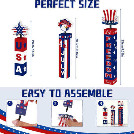 3 Pcs 4th of July Wooden Table Centerpieces Patriotic Tiered Tray Decor