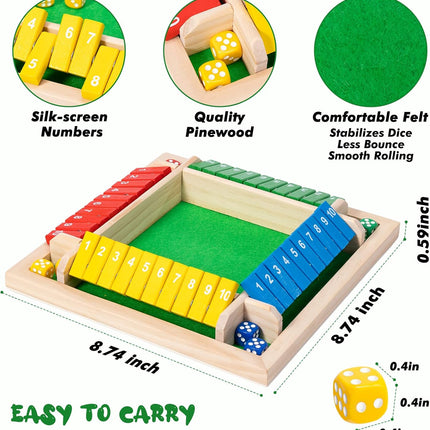 Shut The Box Board Game Wooden Dice Party Game for Family Gatherings