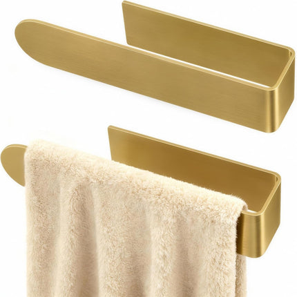 2 Pack Wall Mounted Gold Towel Holders – 8 Inch Adhesive, for Bathroom & Kitchen