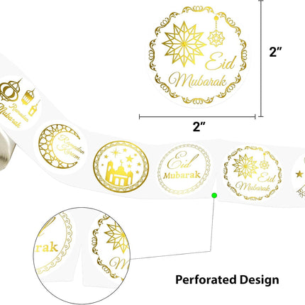500PCS Gold Foil Eid Stickers Ramadan Kareem Al-Fitr 2" Gift Tags