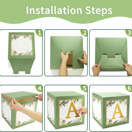 4Pcs Baby Shower Balloon Boxes with Letters Sage Green Gender Reveal Decor