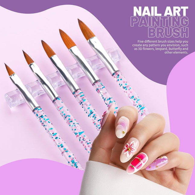 23PCS Nail Art Tools Set, Brushes, Dotting Tools, Nail Stands, Adhesive Tabs & Palette