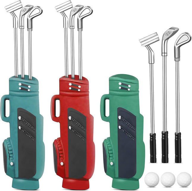 3 Set Miniature Golf Clubs 1:12 Scale Dollhouse Accessories, Bags, Balls, 3 Colours