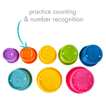 8 Colorful Stackable Cups – Baby Bath Toys & Toddler Learning Set