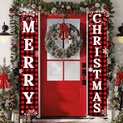 Christmas Outdoor Yard Sign Set – Buffalo Plaid Merry Christmas Door Banner